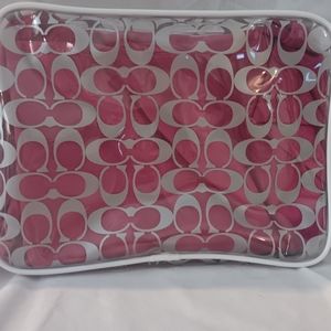 Large Coach clear with silver logo makeup /travel bag/ case.